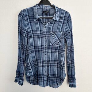 Lucky Brand Blue Plaid Cotton Gauze Button Down Size M/L